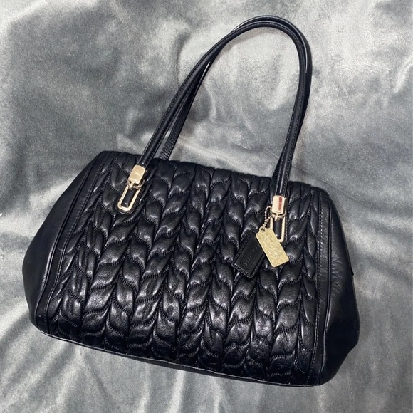 RARE COACH Madison gathered leather Chevron black shoulder bag - Picture 1 of 11